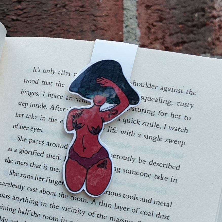 Mushroom Lady Magnetic Bookmark | Laminated Cardstock | Hippie | 70s | BookTok |