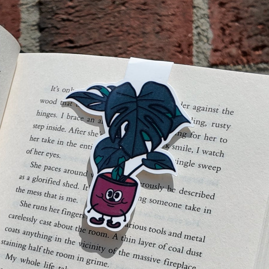 Monstera Plant Character Magnetic Bookmark | Laminated Cardstock | Hippie | 70s | BookTok |