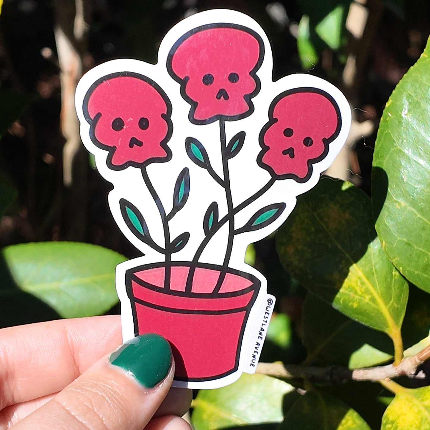 Skulls Potted Plant Sticker | Easy Peel | Water Resistant | Water Bottle & Laptop Stickers |