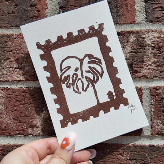 Block-Printed Monstera Stamp 4x6 Print