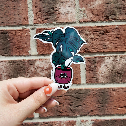 Monstera Plant Character Sticker | Easy Peel | Water Resistant | Water Bottle & Laptop Stickers |