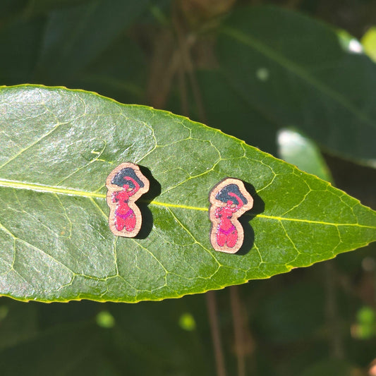 Mushroom Lady Earrings | Nickel Free Titanium Wooden Stud Earrings w/ Rubber Backings | 5 Options!