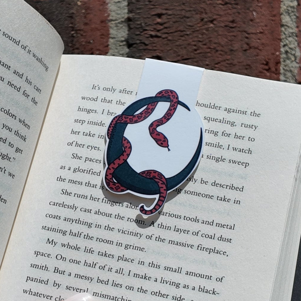 Snake & Moon Magnetic Bookmark | Laminated Cardstock | Hippie | 70s | BookTok |