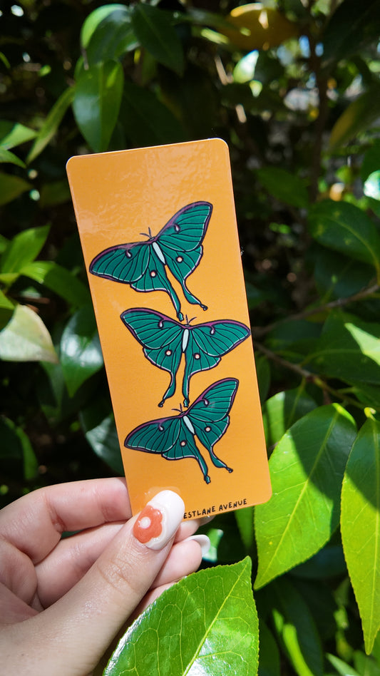 Yellow Luna Moth TRADITIONAL 2x6in Bookmark | Laminated Cardstock | Hippie | 70s | BookTok | Groovy | 7 Designs! |