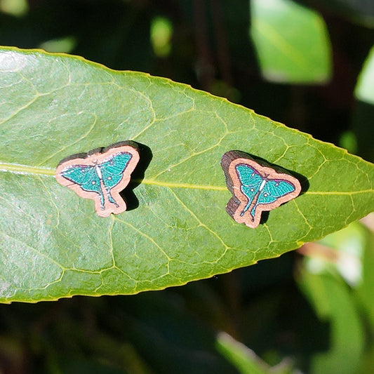 Luna Moth Earrings | Nickel Free Titanium Wooden Stud Earrings w/ Rubber Backings | 5 Options!