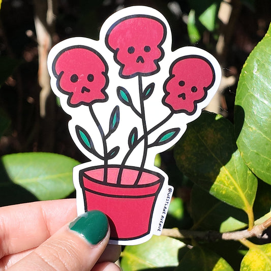 Skulls Potted Plant Sticker | Easy Peel | Water Resistant | Water Bottle & Laptop Stickers |