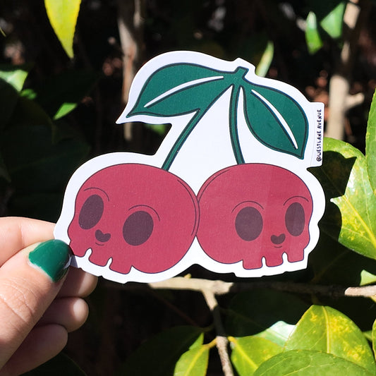 Cherry Skull Sticker | Easy Peel | Water Resistant | Water Bottle & Laptop Stickers |