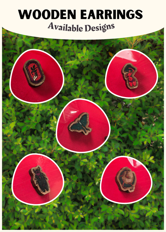 Nickel Free Titanium Wooden Stud Earrings w/ Rubber Backings | 5 Designs!