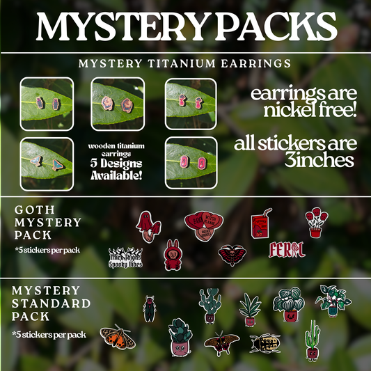 MYSTERY STICKER OR EARRING PAIR | READ DESCRIPTION | Nature Stickers | Goth Stickers | Titanium Earrings