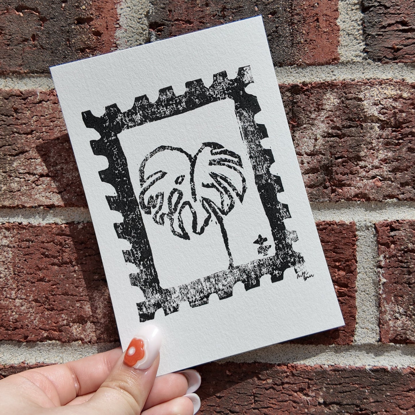 Block-Printed Monstera Stamp 4x6 Print