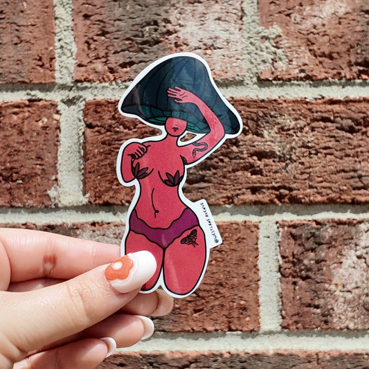 Mushroom Lady Sticker | Easy Peel | Water Resistant | Water Bottle & Laptop Stickers |