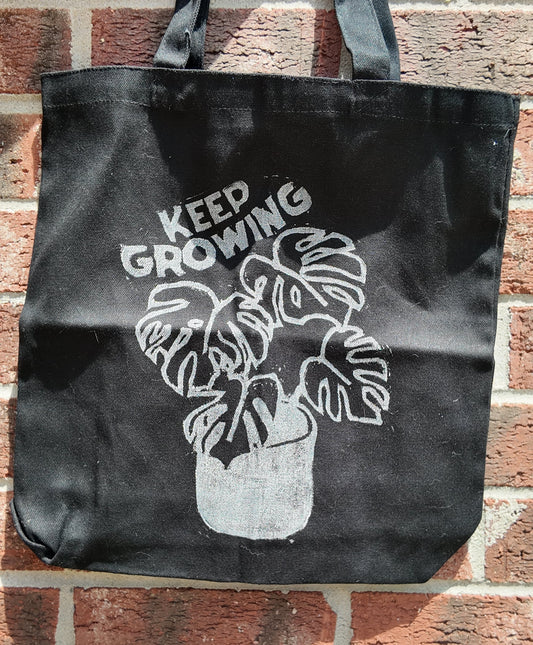 Keep Growing Canvas Tote Book Bag | BookTok | Reusable Shopping Bag | Monstera | Plant Parent |