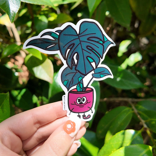 Monstera Plant Character Sticker | Easy Peel | Water Resistant | Water Bottle & Laptop Stickers |