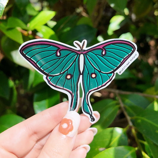 Luna Moth Sticker | Easy Peel | Water Resistant | Water Bottle & Laptop Stickers |