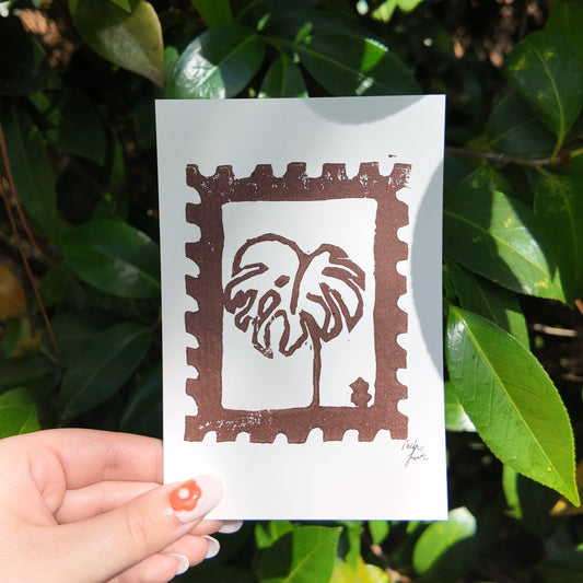 Block-Printed Monstera Stamp 4x6 Print