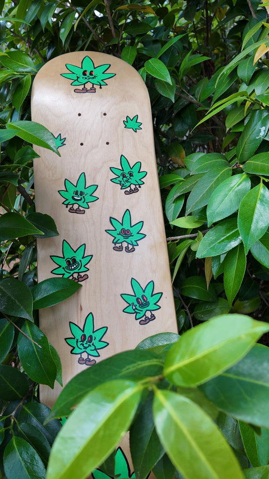 LAST CALL | Weedies Pot Leaf Skateboard Deck | Hand Painted | Maplewood Skate Deck | Standard 8 Inch Wide | DECK ONLY | Wall Decor OR Skating Use |